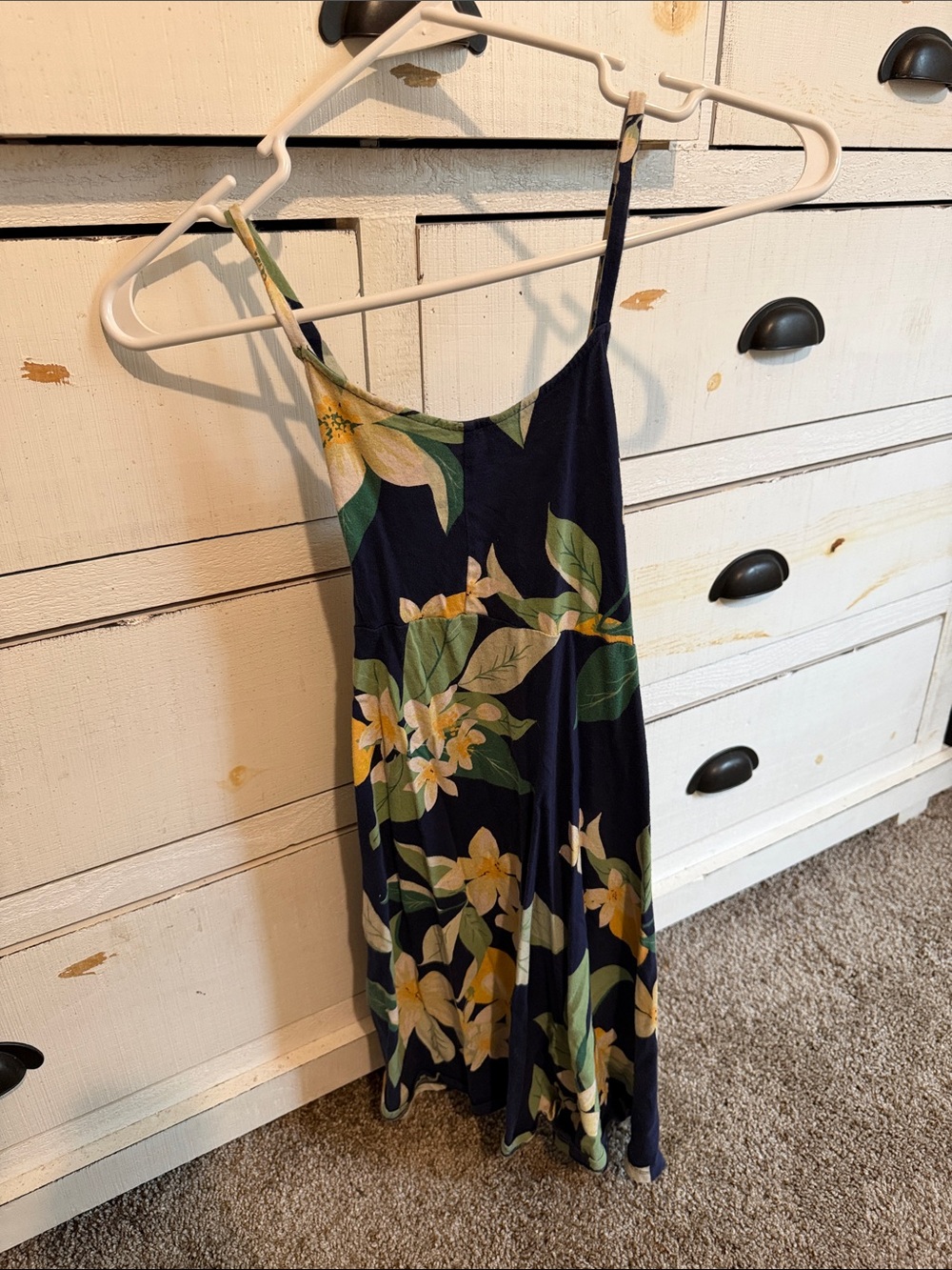 Old Navy Navy Floral Slip Dress with Yellow & Green Print